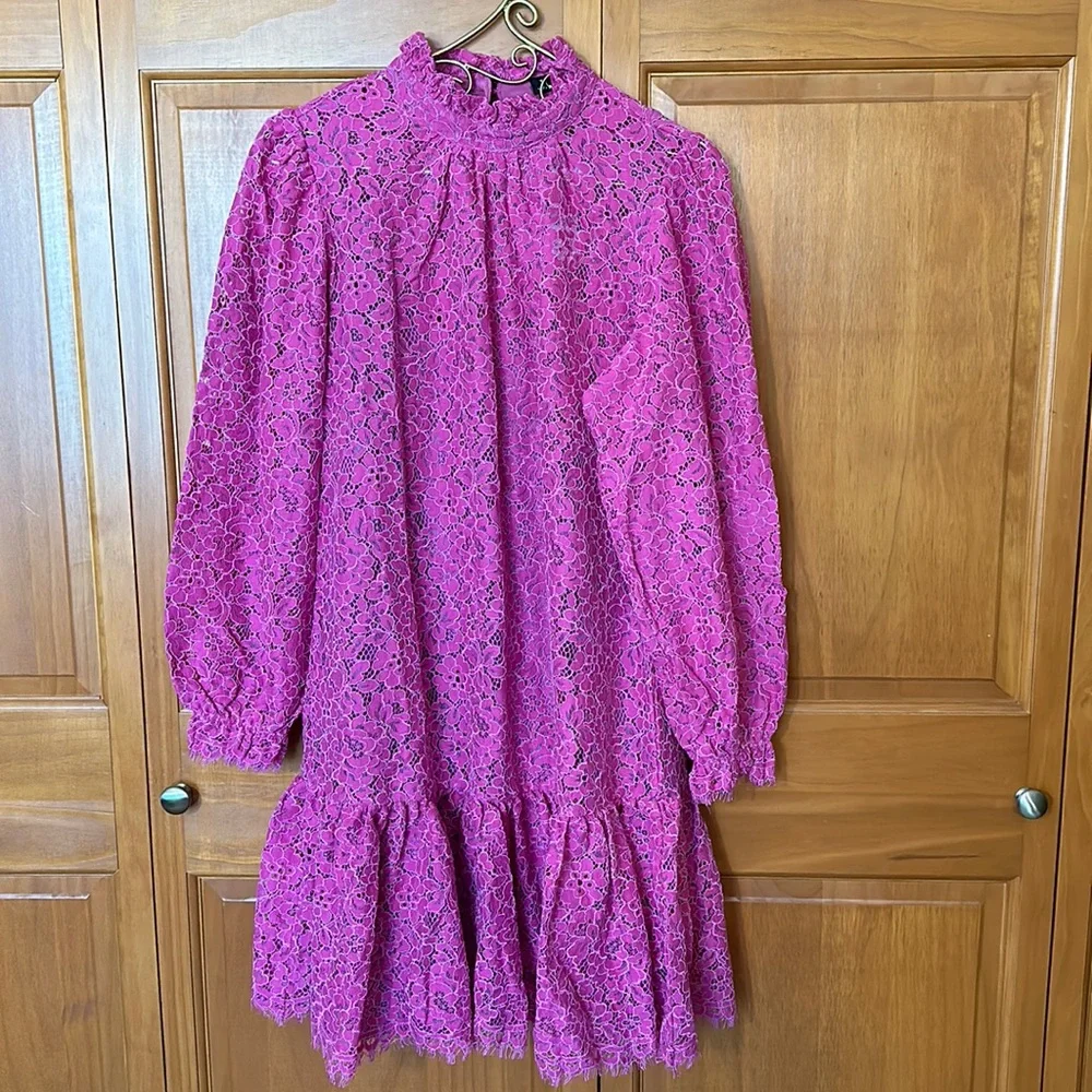 J Crew Ruffleneck Lace Dress in Soft Azalea NWT Size Small